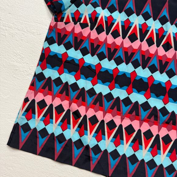 J.Crew Geometric Print Top XS Short Sleeve Lightweight Colorful Retro Blouse - Picture 3 of 7